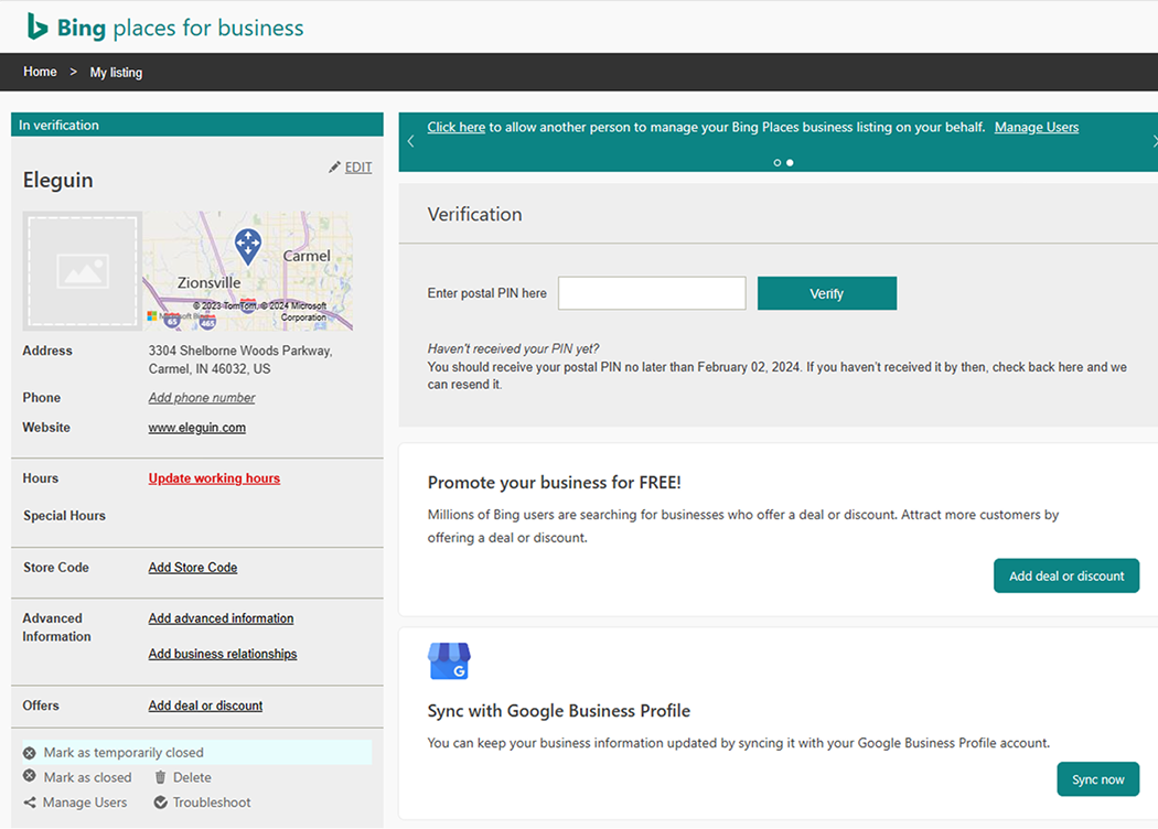 Original Bing Places for Business portal